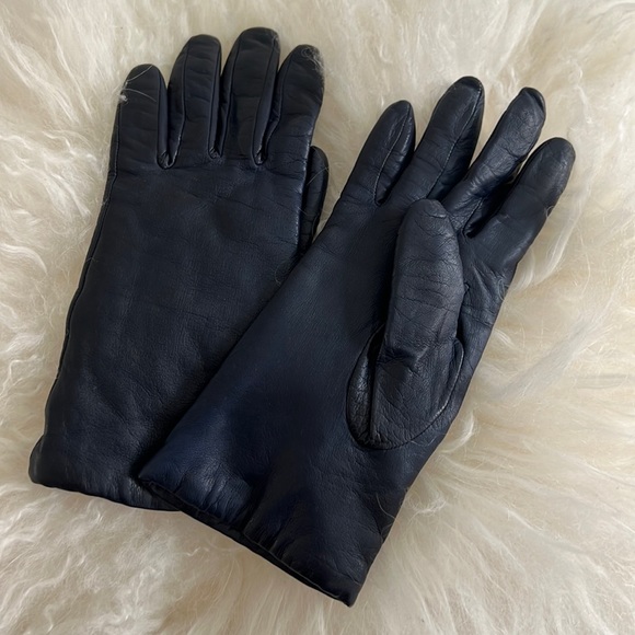 Fownes Accessories Leather Outer Navy Color Cashmere Lined Gloves